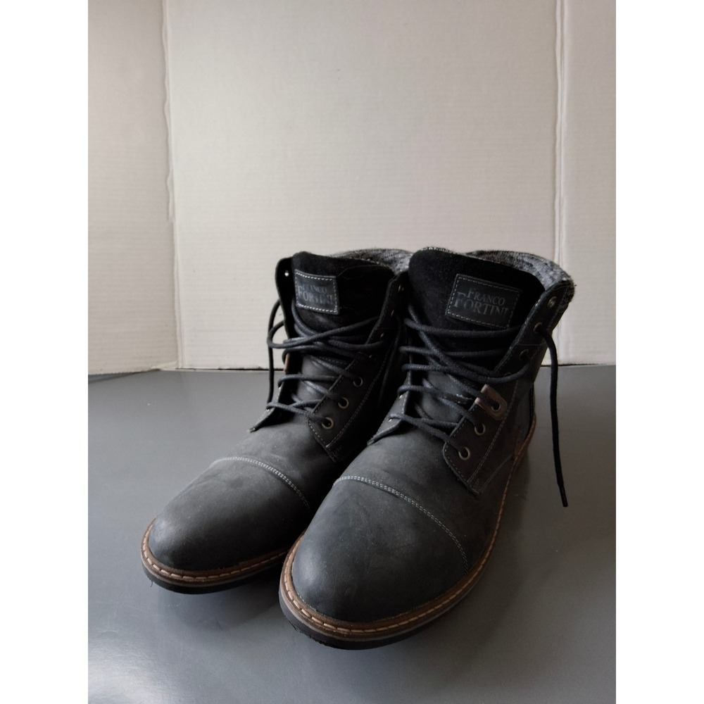 Franco Fortini Brody Mens Charcoal Gray Leather Knit Collar Combat Boots Size 14